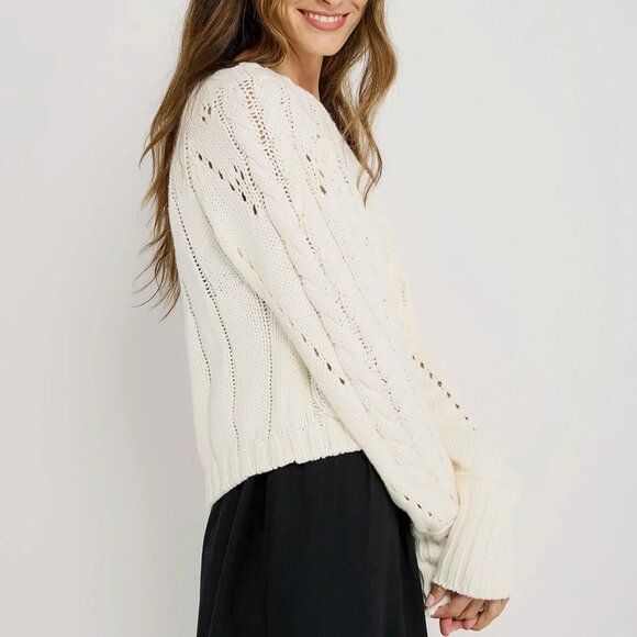 new Free People Sandre Slouchy Cable Knit Sweater Ivory 257 4S2 - Picture 6 of 8